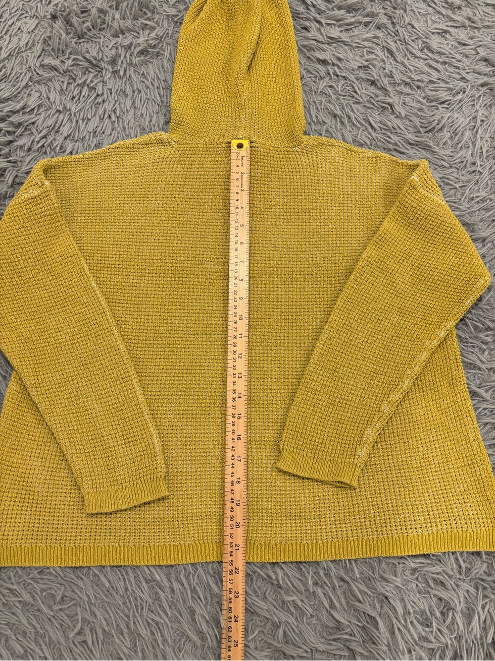 Eileen Fisher Chartreuse Organic Cotton Silk Waffle Knit Hooded Sweater Medium - Picture 7 of 8